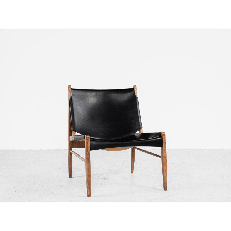 Vintage oak and leather lounge armchair by Franz Xaver Lutz for WK Möbel 1950