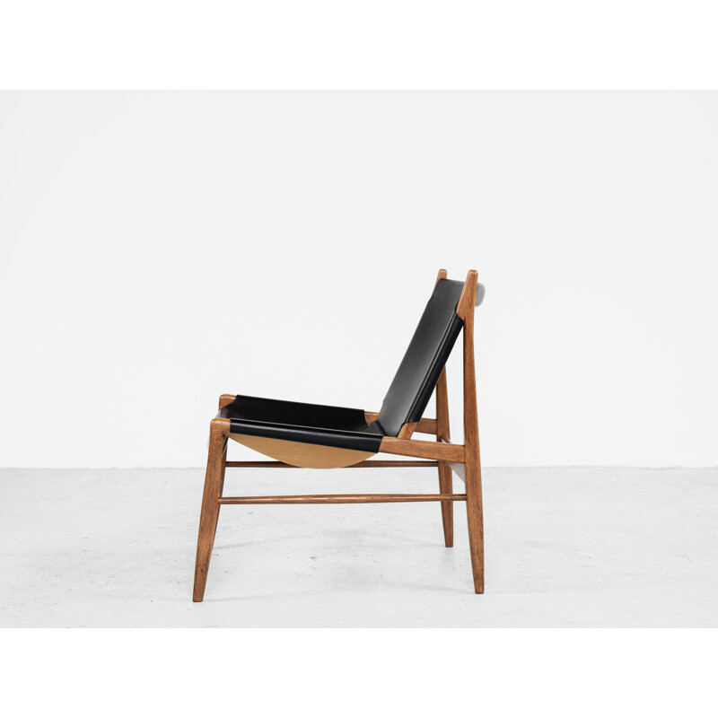 Vintage oak and leather lounge armchair by Franz Xaver Lutz for WK Möbel 1950