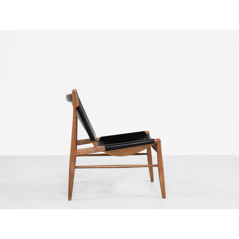 Vintage oak and leather lounge armchair by Franz Xaver Lutz for WK Möbel 1950