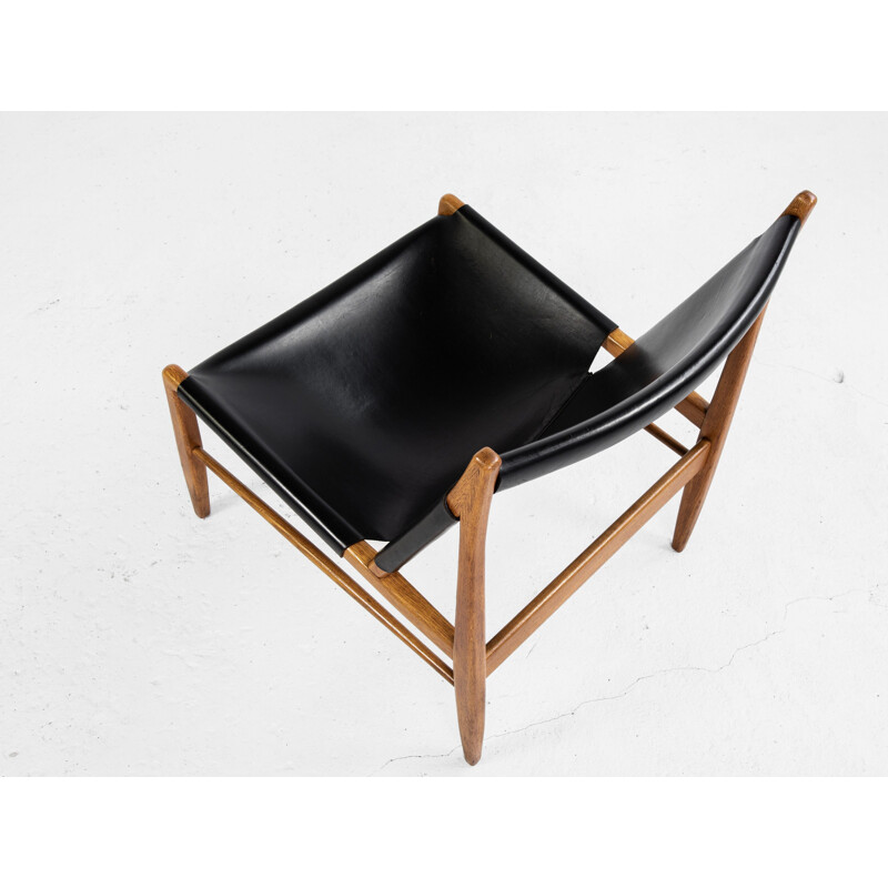 Vintage oak and leather lounge armchair by Franz Xaver Lutz for WK Möbel 1950