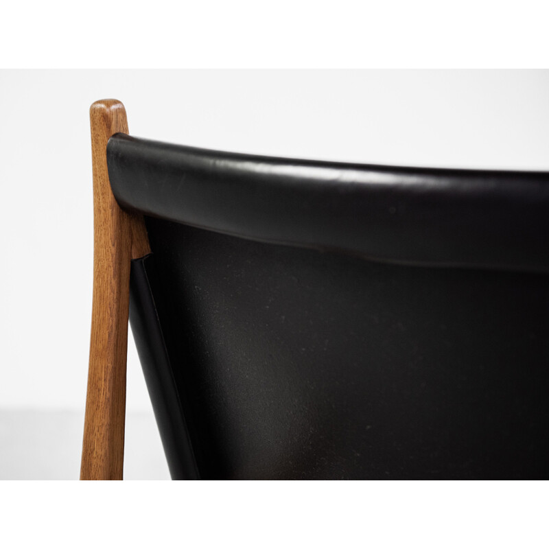 Vintage oak and leather lounge armchair by Franz Xaver Lutz for WK Möbel 1950