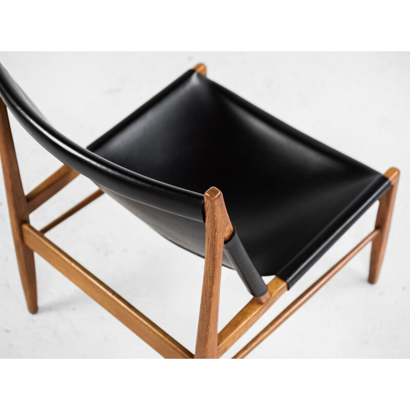 Vintage oak and leather lounge armchair by Franz Xaver Lutz for WK Möbel 1950