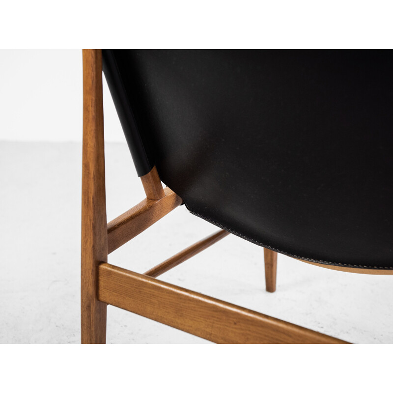 Vintage oak and leather lounge armchair by Franz Xaver Lutz for WK Möbel 1950