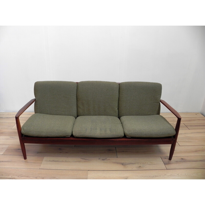 Poul Jeppesen 3 seater sofa in rosewood and wool fabric, Grete JALK - 1960s
