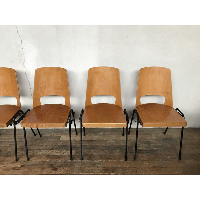 Série de 6 chaises vintage en hêtre, Baumann 1960