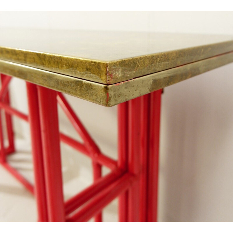 Vintage red lacquered bamboo console with gold lacquered top, Italy