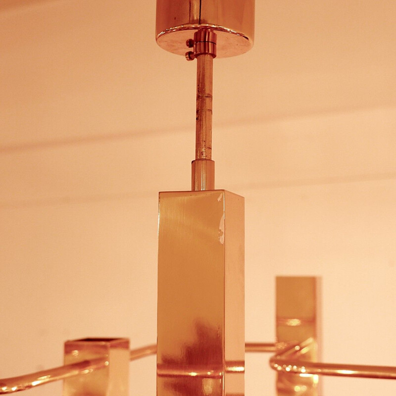 Vintage brass chandelier with 9 light points, Sciolari 1970
