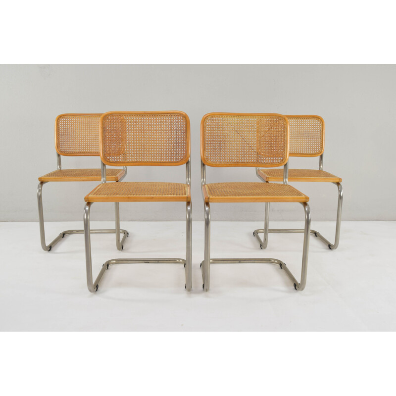 Set of 4 vintage chairs Cesca , model B32, Marcel Breuer, Italy 1970