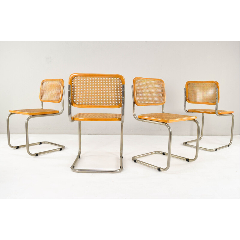 Set of 4 vintage chairs Cesca , model B32, Marcel Breuer, Italy 1970