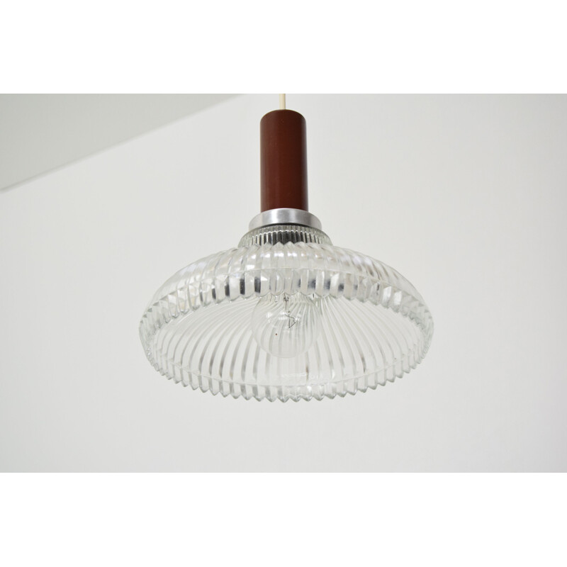 Vintage glass and metal suspension lamp, Czechoslovakia 1960