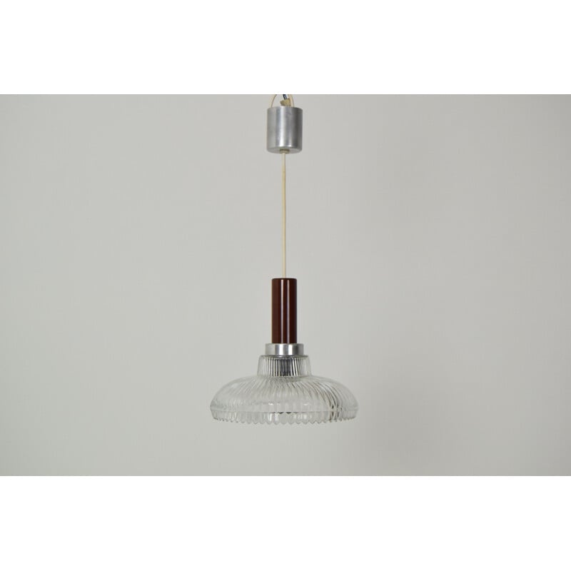 Vintage glass and metal suspension lamp, Czechoslovakia 1960