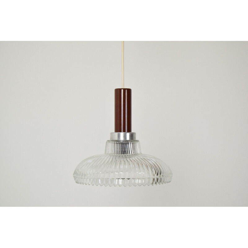 Vintage glass and metal suspension lamp, Czechoslovakia 1960