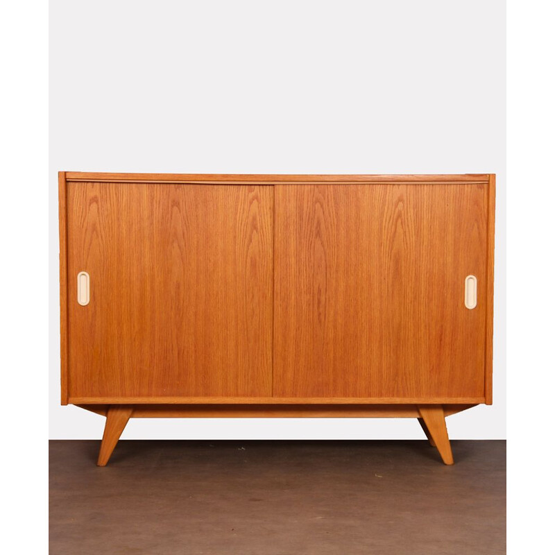 Vintage oak chest of drawers with sliding doors by Jiri Jiroutek, 1960