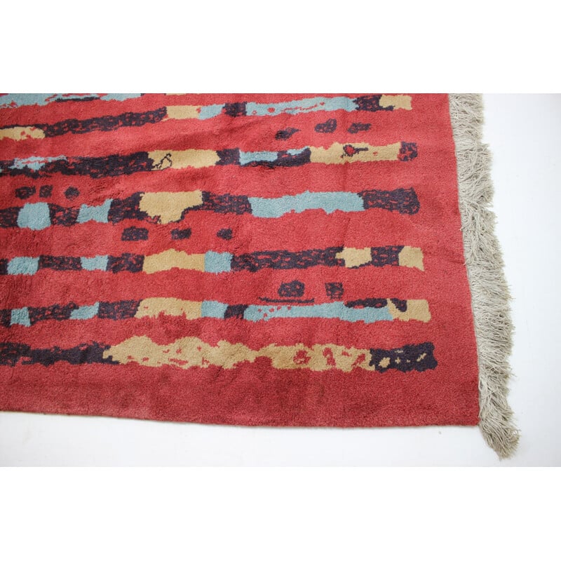 Vintage abstract wool rug, Czechoslovakia 1940