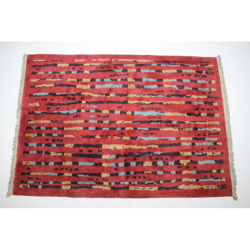 Vintage abstract wool rug, Czechoslovakia 1940