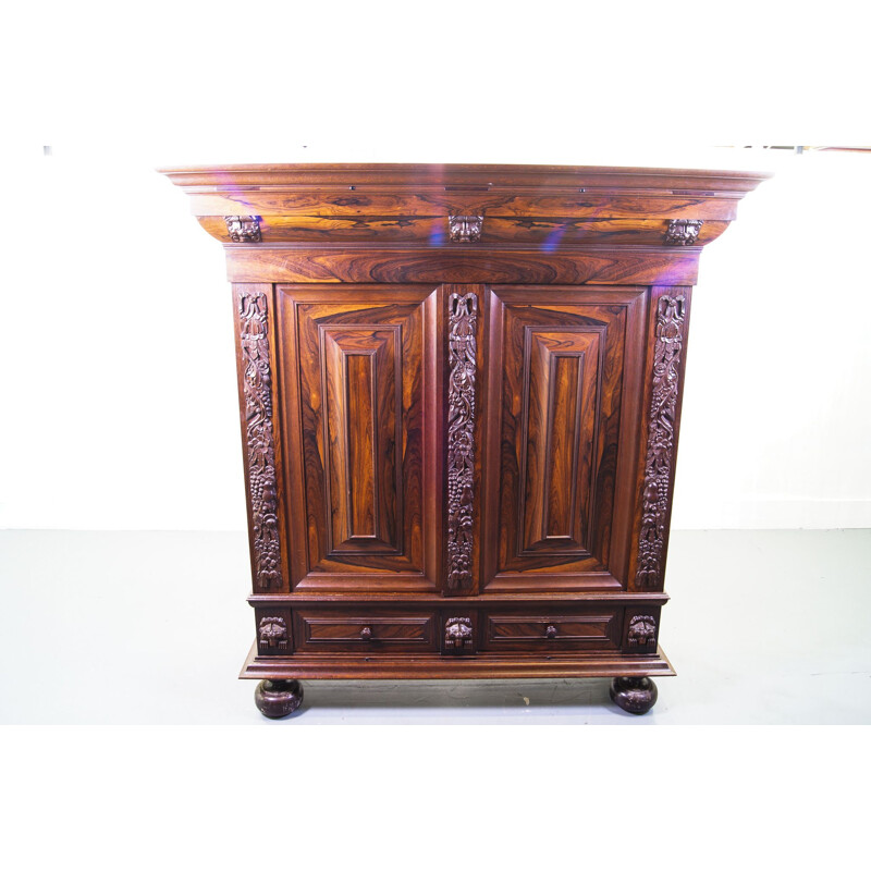 Vintage Carved Rosewood and Oak Armoire, Flemish mid 20th century