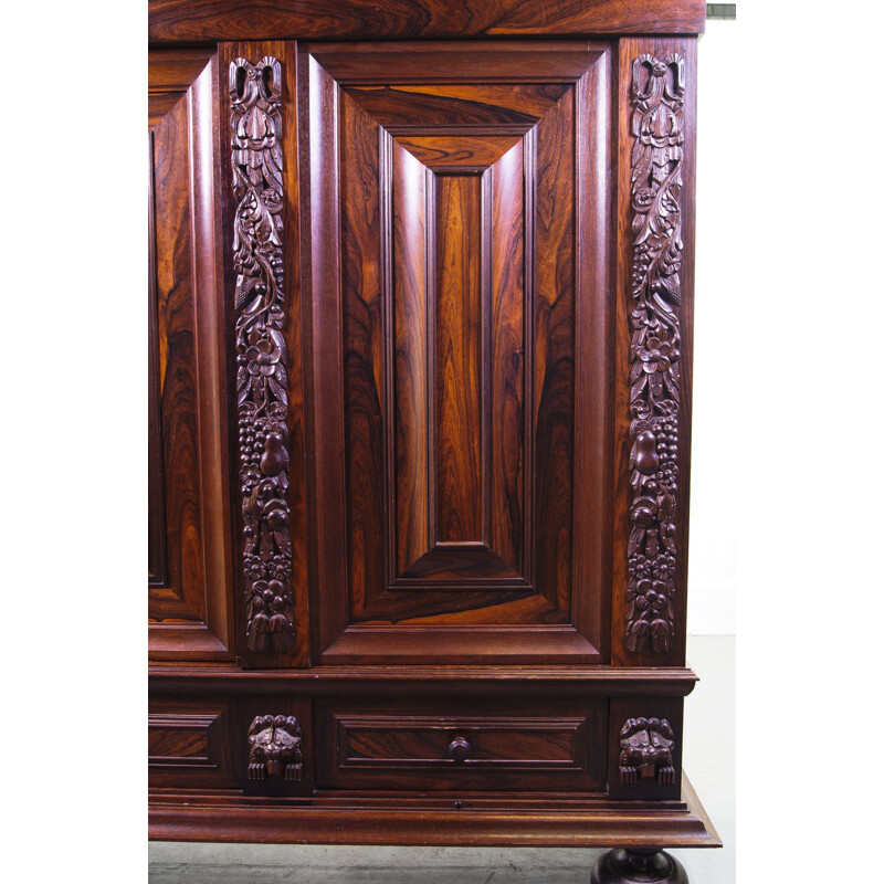 Vintage Carved Rosewood and Oak Armoire, Flemish mid 20th century