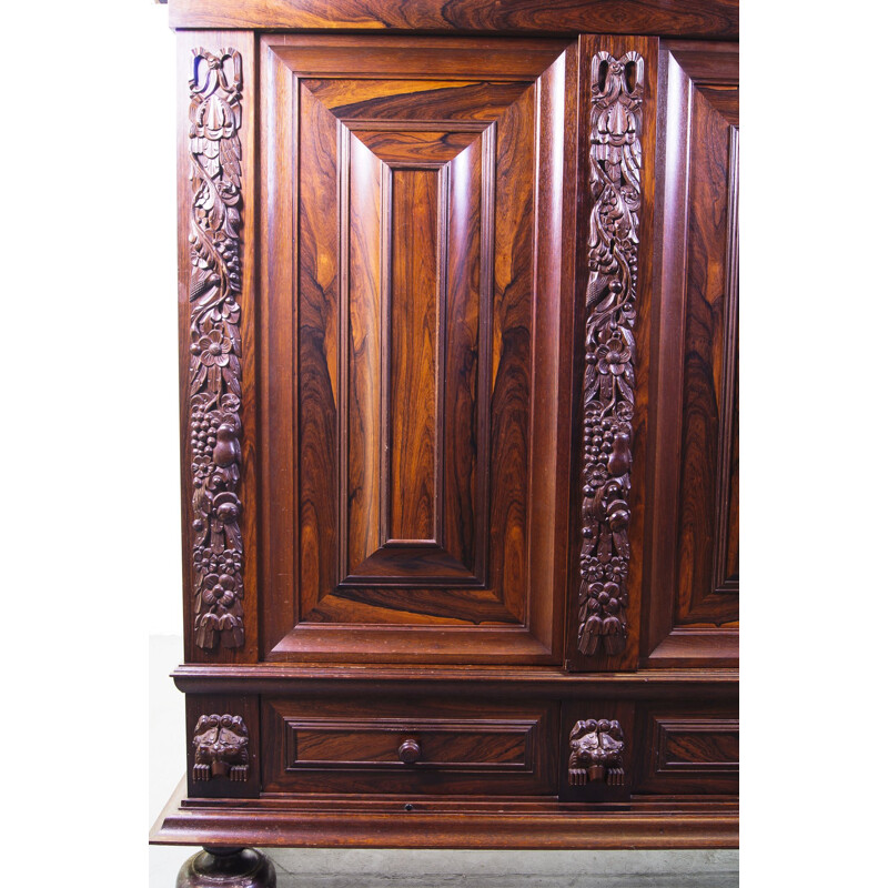 Vintage Carved Rosewood and Oak Armoire, Flemish mid 20th century