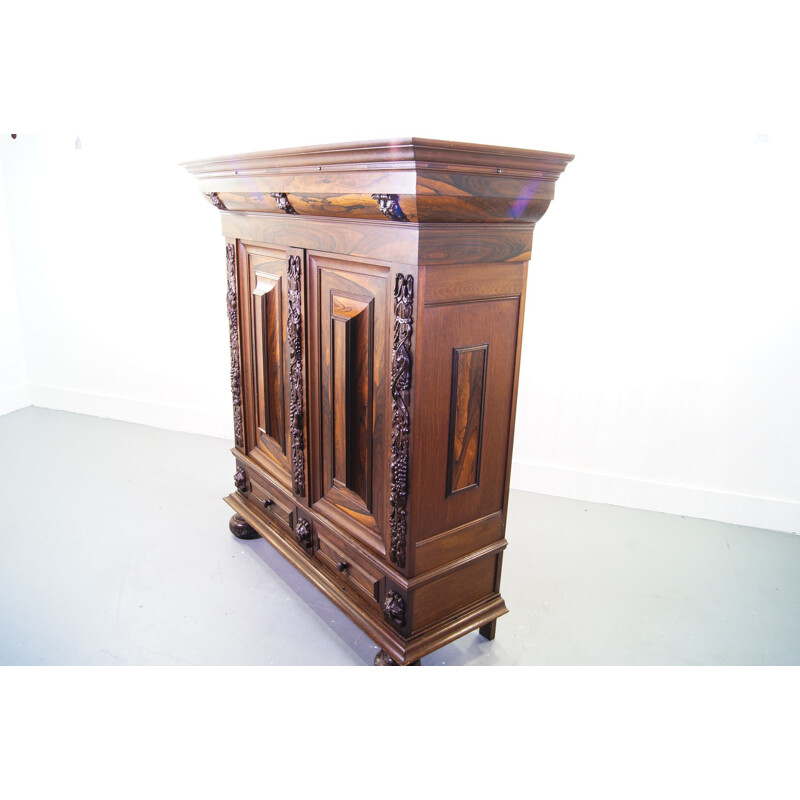 Vintage Carved Rosewood and Oak Armoire, Flemish mid 20th century