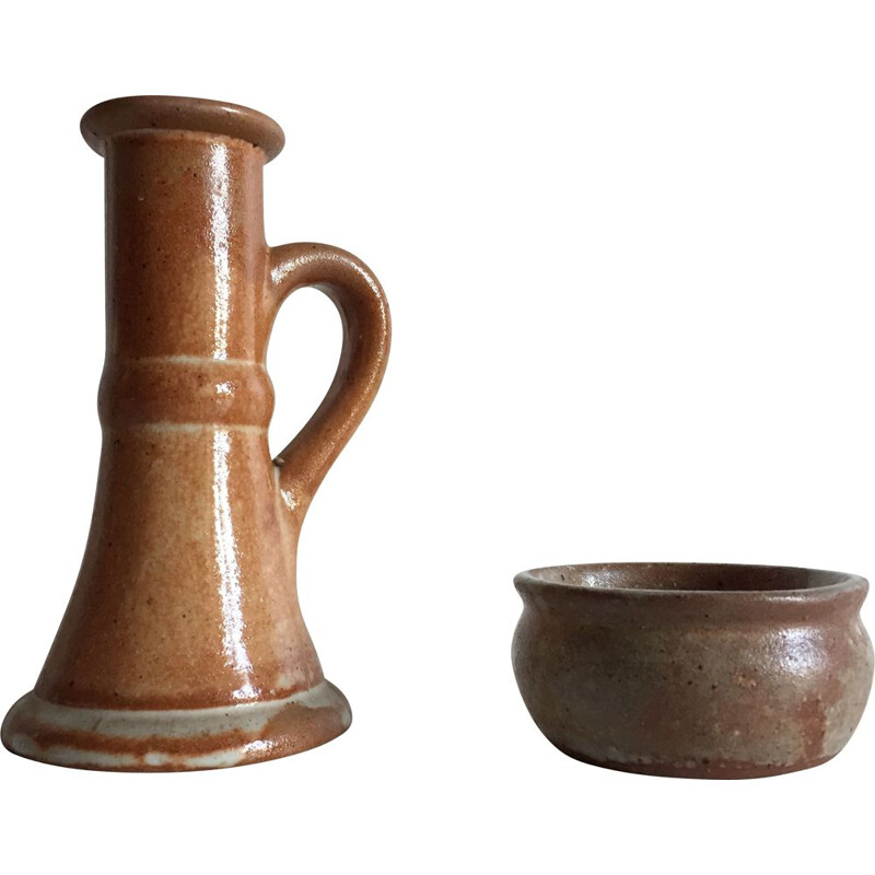 Vintage Candleholder and Candle Jar in Sandstone