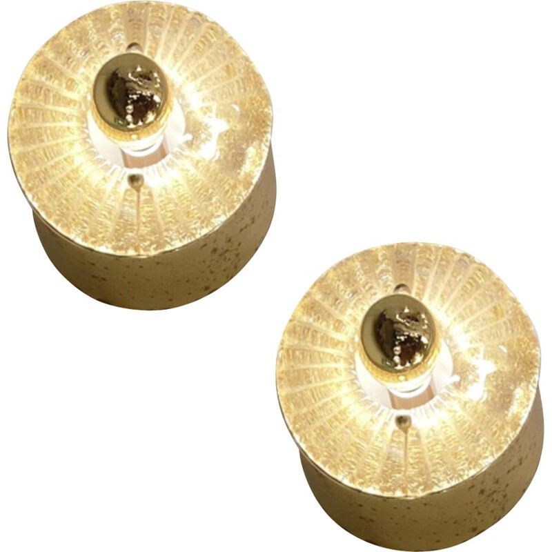 Suite of 10 vintage spotlights in blown glass and golden brass 1980