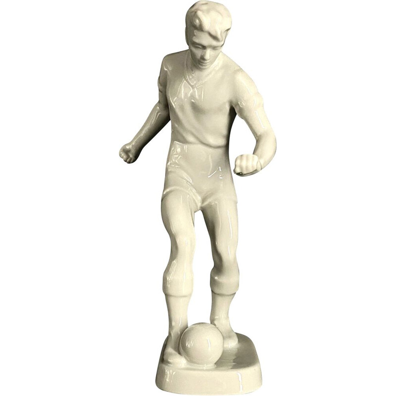 Personnage de footballeur vintage en porcelaine par Hollóháza, Hongrie 1940