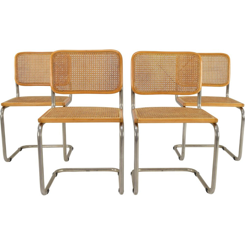 Set of 4 vintage chairs Cesca , model B32, Marcel Breuer, Italy 1970