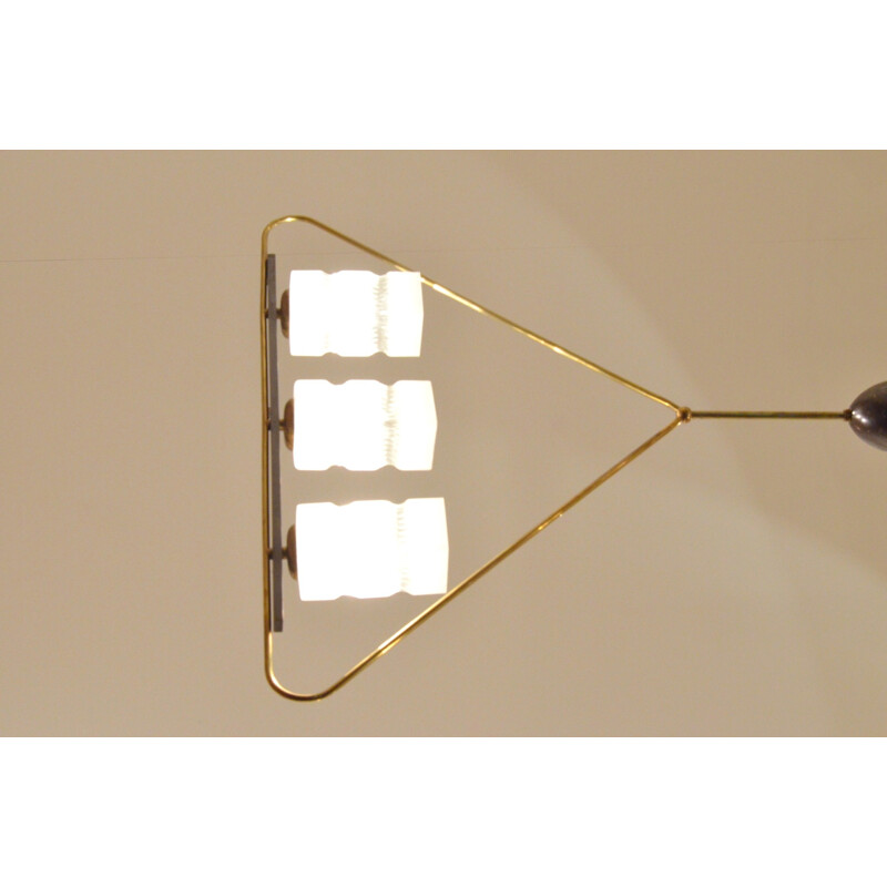  Maison Arlus French hanging lamp in glass, brass and metal - 1950s