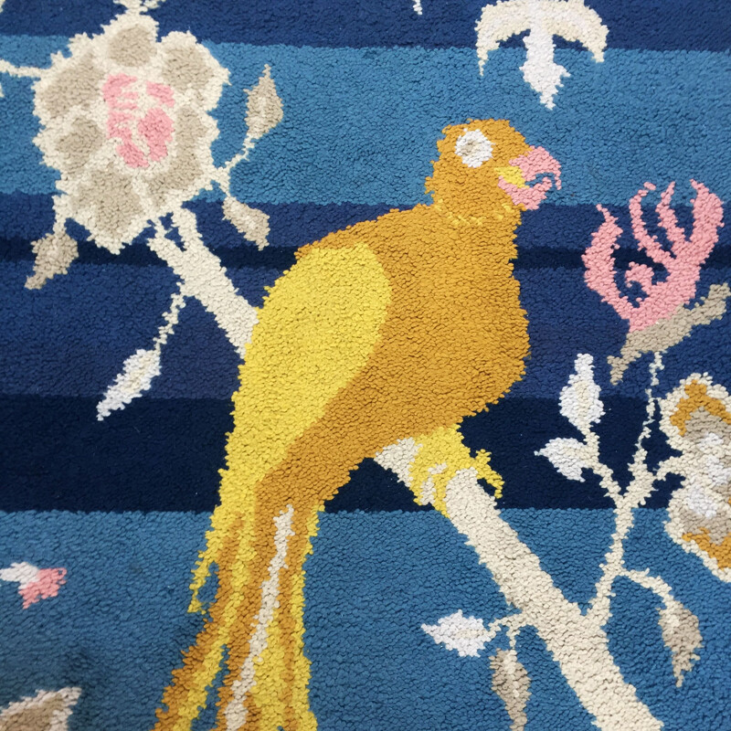 Tapis vintage en laine motif oiseau