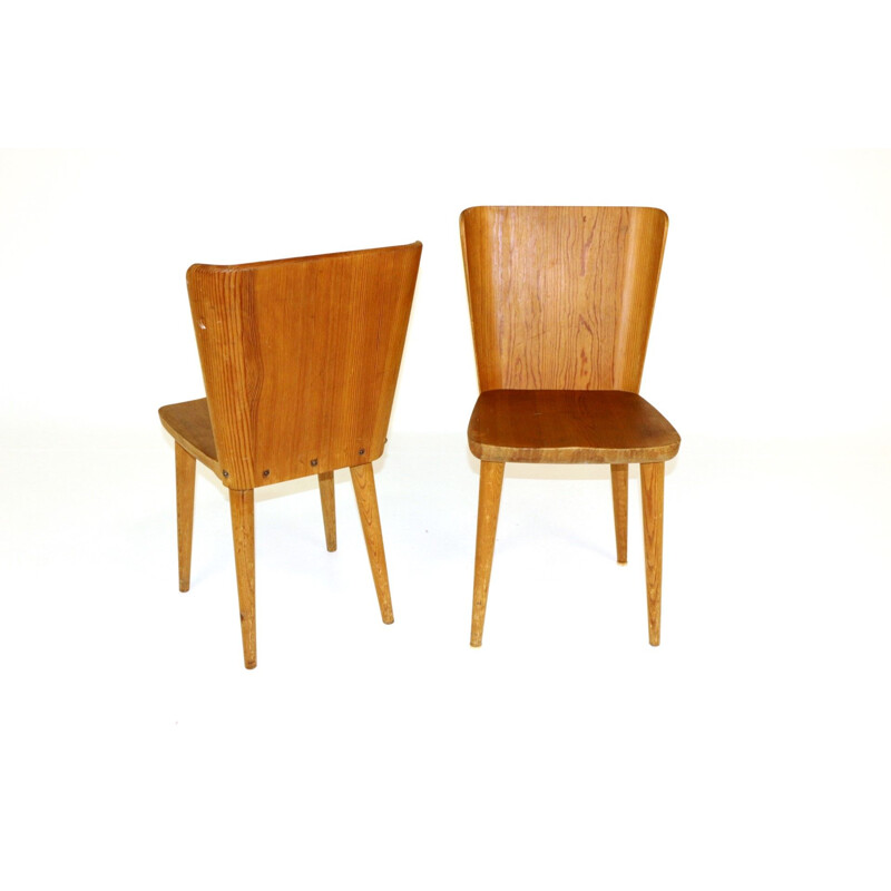 Pair of vintage pine chairs by Göran Malmvall, Sweden 1950