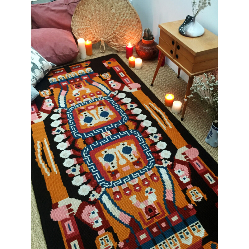 Vintage woollen rug with Inca pattern 1960