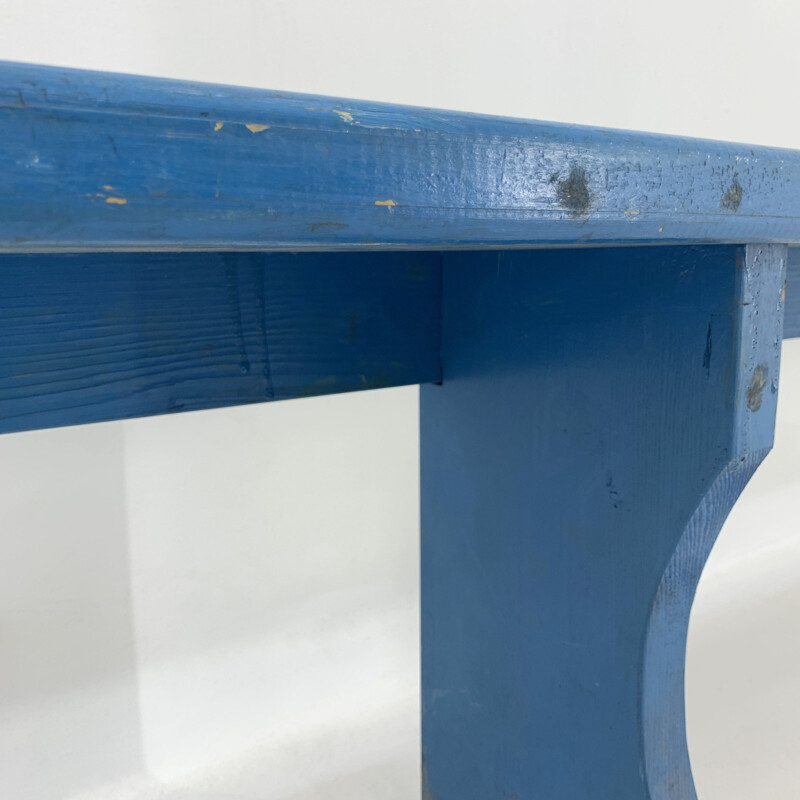 Long Vintage All-wood School Bench with original paint, 1930s
