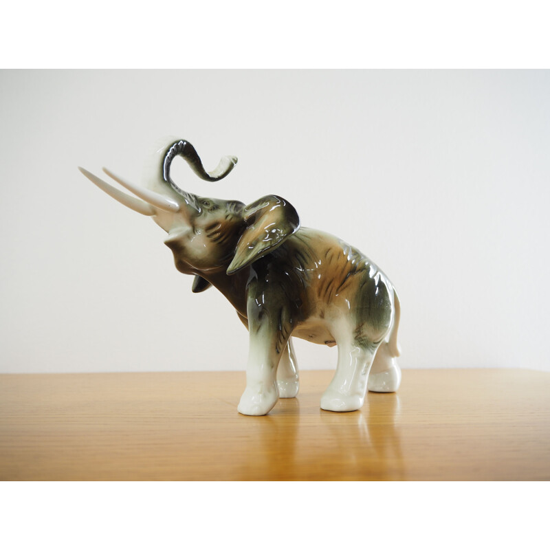 Vintage porcelain elephant sculpture by Royal Dux, Czechoslovakia 1960