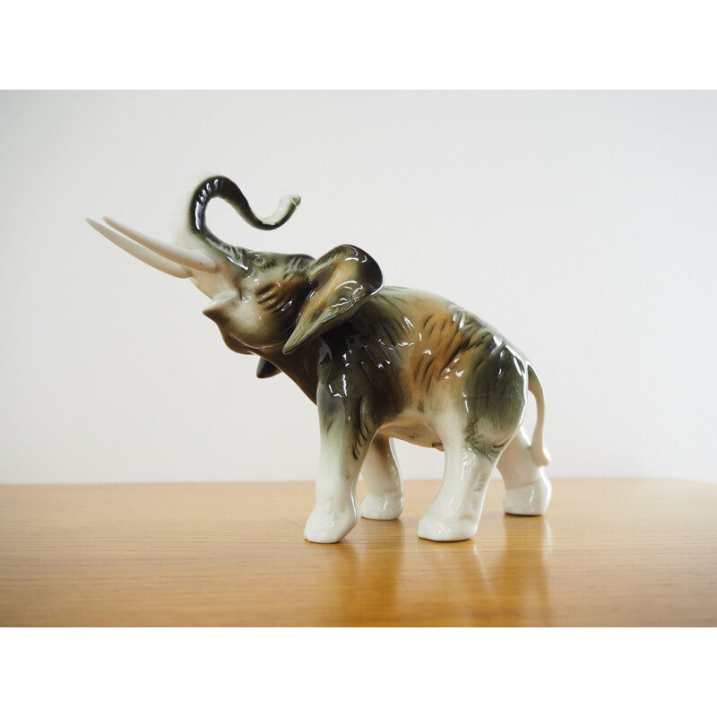 Vintage porcelain elephant sculpture by Royal Dux, Czechoslovakia 1960