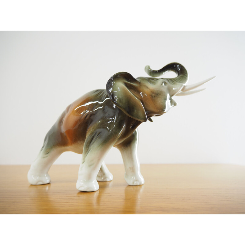 Vintage porcelain elephant sculpture by Royal Dux, Czechoslovakia 1960