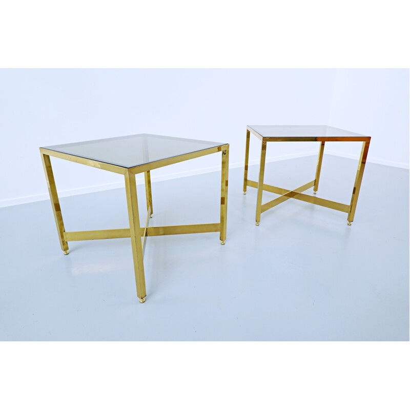 Pair of vintage brass side tables with glass top, Italy 1970