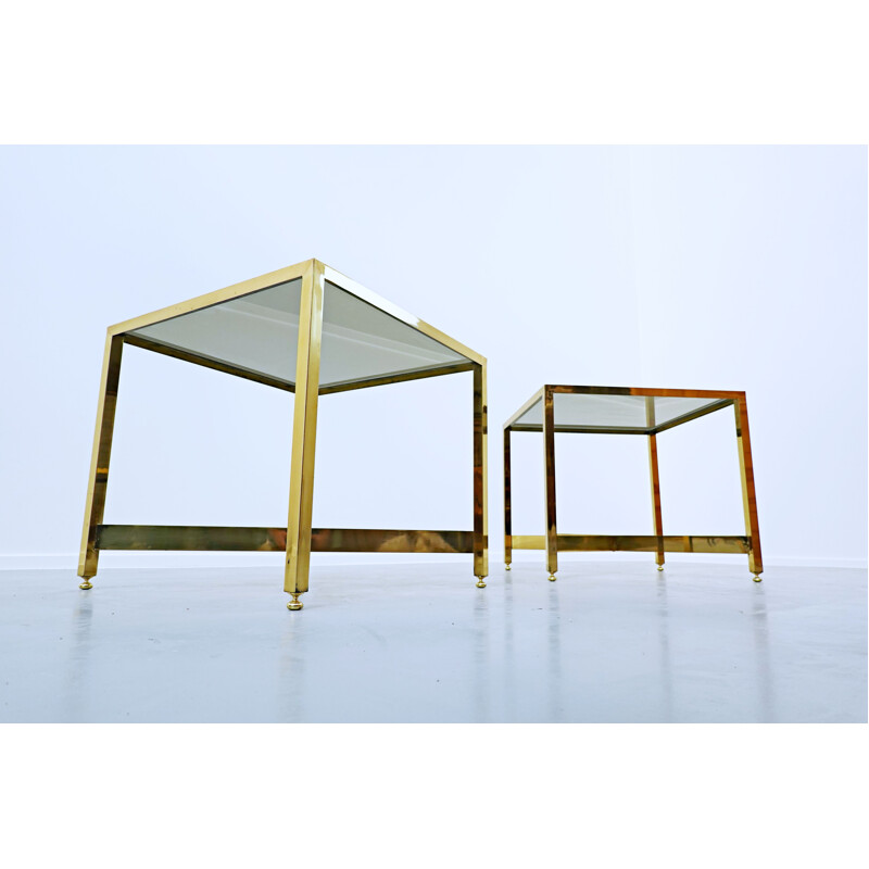 Pair of vintage brass side tables with glass top, Italy 1970