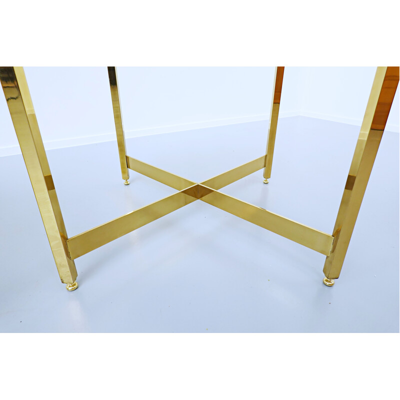 Pair of vintage brass side tables with glass top, Italy 1970