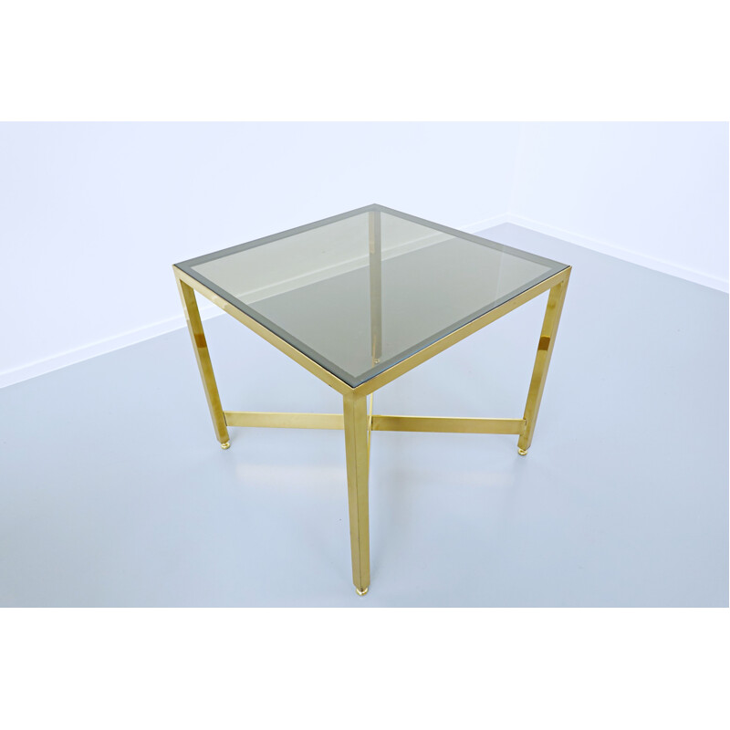 Pair of vintage brass side tables with glass top, Italy 1970