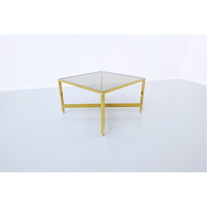 Vintage brass side table with glass top Italian 1970s