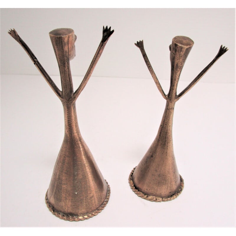 Pair of vintage anthropomorphic bells with a figure of General de Gaulle brass 1960