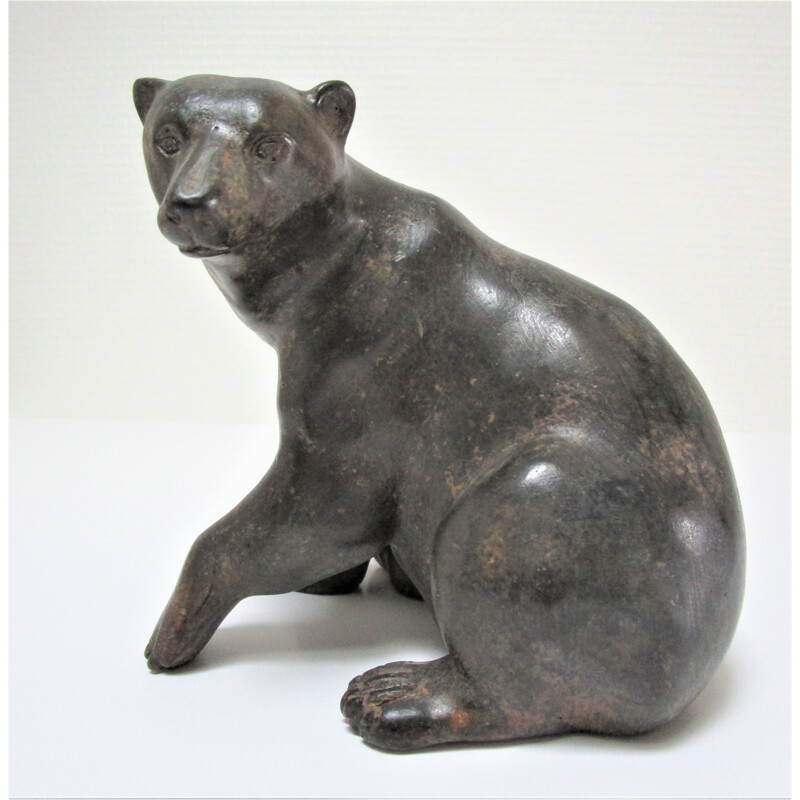 Vintage bronze bear sculpture with black patina 