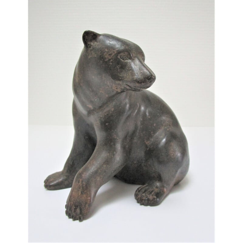 sculpture d'ours vintage en bronze à patine noire 