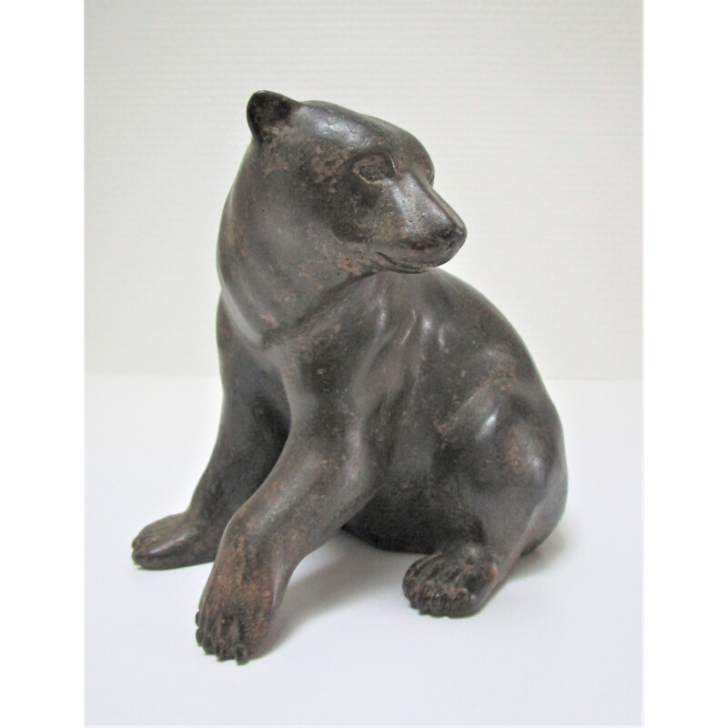 Vintage bronze bear sculpture with black patina 