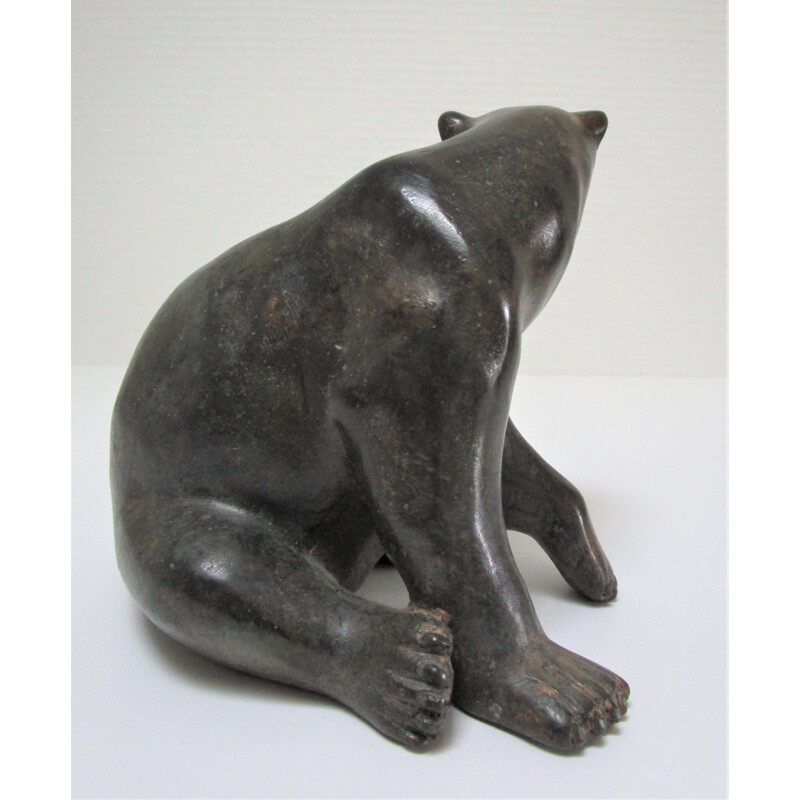 Vintage bronze bear sculpture with black patina 