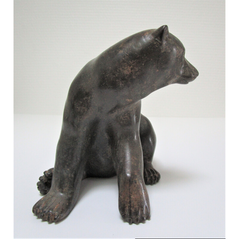 Vintage bronze bear sculpture with black patina 