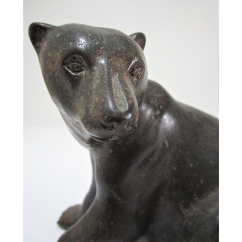 Vintage bronze bear sculpture with black patina 