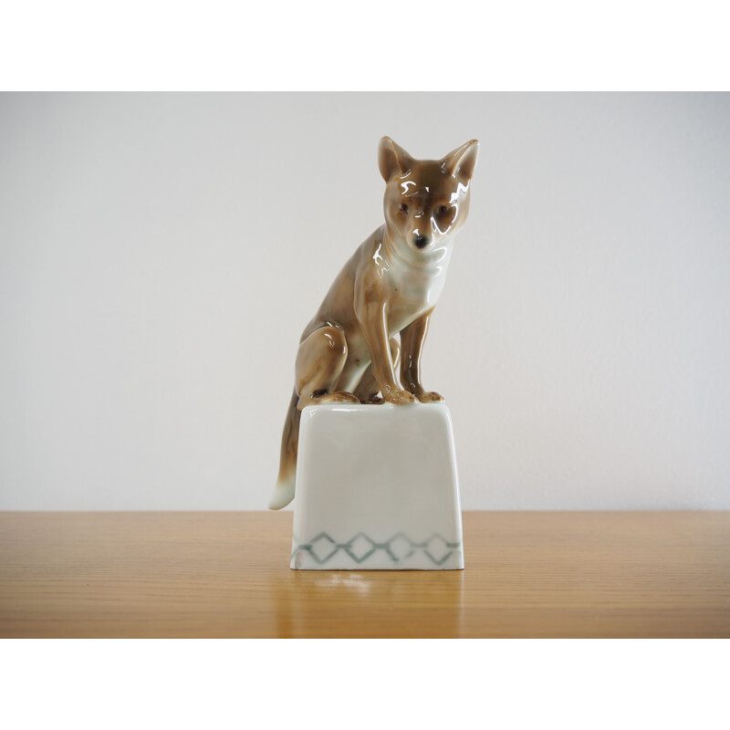 Midcentury Porcelain Sculpture of Fox, 1960s