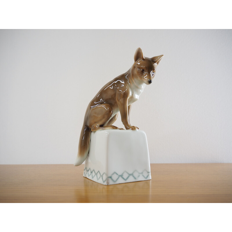 Midcentury Porcelain Sculpture of Fox, 1960s