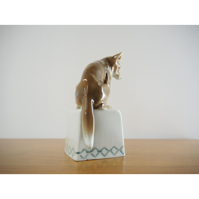 Escultura de zorro de porcelana vintage 1960